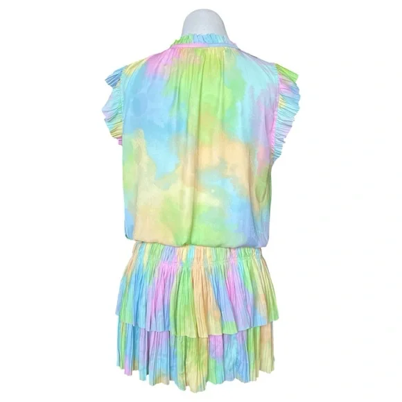 Anthropologie Current Air Pleated Rainbow Tie-Dye Mini Dress Women’s Medium - Picture 3 of 8